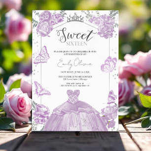 Sweet 16 Invitation Butterfly Lavender Dress