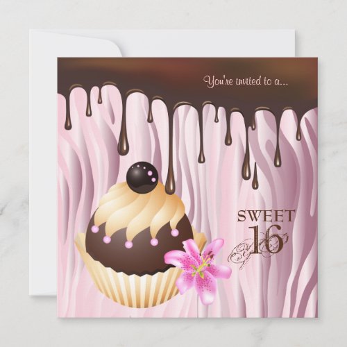 Sweet 16 Invitation Chocolate Cupcake Pink 2