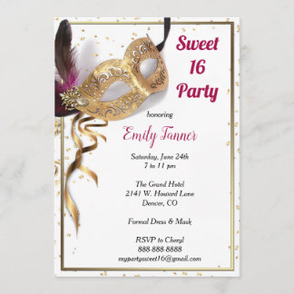 Sweet 16 Invitation Gold Glitter Mask