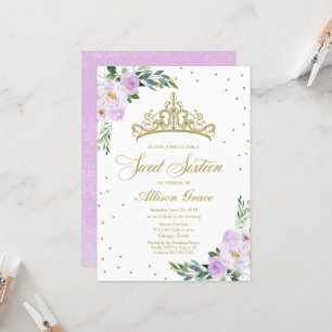 Sweet 16 Invitation Gold Tiara Lavender Floral