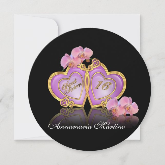 Sweet 16 Invitation pink and black round (Front)