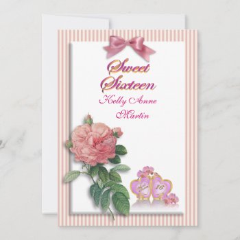 Sweet 16 Invitation Pink Rose And Stripes by Irisangel at Zazzle