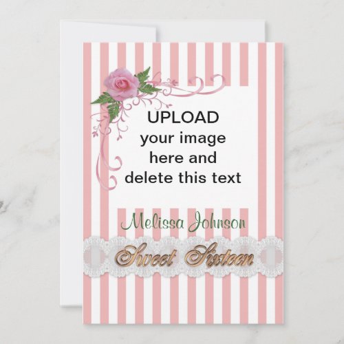 Sweet 16 invitation pink roses and stripes