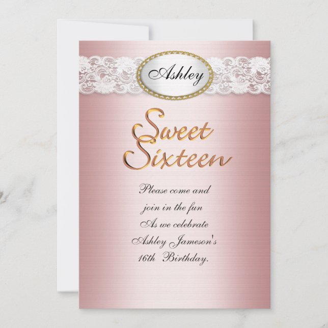Sweet 16 invitation pink satin (Front)
