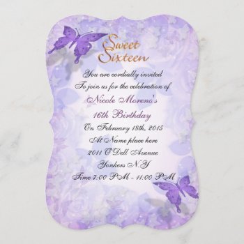 Sweet 16 Invitation Purple Butterflies by Irisangel at Zazzle