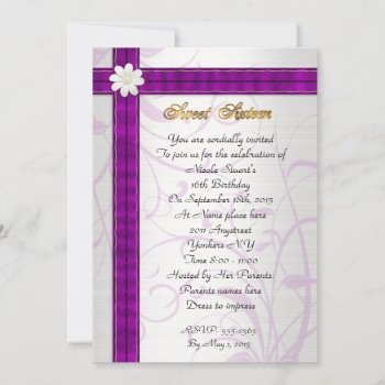 Sweet 16 Invitation Purple Ribbons And Daisy by Irisangel at Zazzle