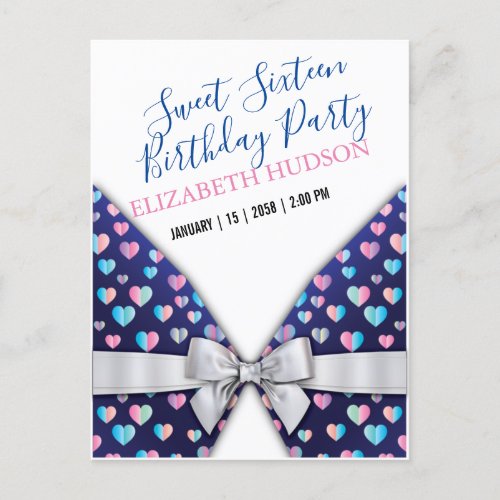 Sweet 16 Invitation with Colorful Speckles and Bow