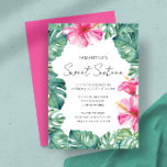 Sweet 16 Invitations Tropical Aloha Theme<br><div class="desc">Celebrate in tropical style with these sweet 16 invitations, featuring vibrant fuchsia pink hibiscus flowers and lush monstera palm leaves—perfect for a tropical aloha theme! These unique and elegant sweet 16 invites bring bold color and island vibes to any teen celebration. Choose from printable sweet 16 party invites, sweet 16...</div>