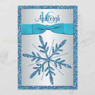 Sweet 16 Invite PRINTED BOW Snowflake - Blue