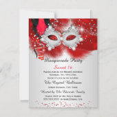 Sweet 16 Lace Mask Red Silver Masquerade Invitation (Front)