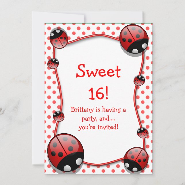 Sweet 16 Ladybug Birthday Party Invitation (Front)