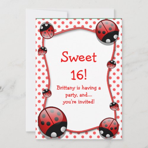 Sweet 16 Ladybug Birthday Party Invitation