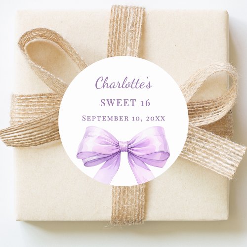 Sweet 16 lavender bow classic round sticker