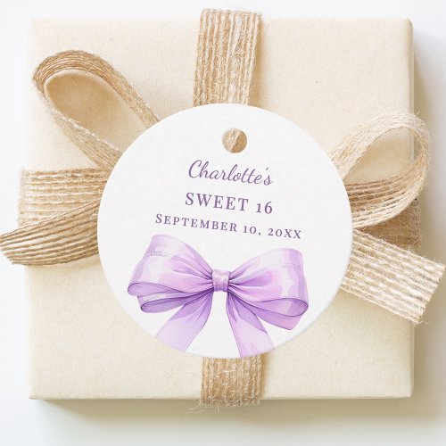 Sweet 16 lavender bow DIY write by hand Favor Tags