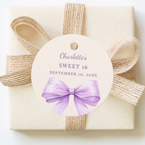 Sweet 16 lavender bow ivory DIY write by hand Favor Tags