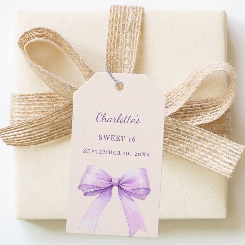 Sweet 16 lavender bow ivory DIY write by hand Gift Tags