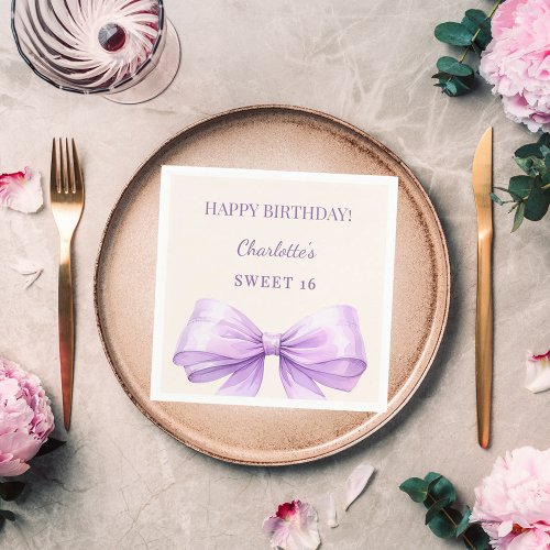 Sweet 16 lavender bow ivory luncheon napkins