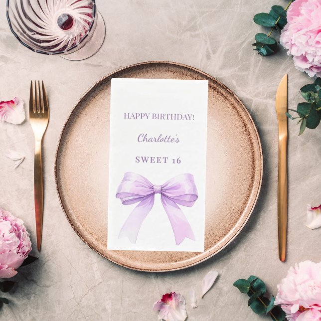 Sweet 16 lavender bow white paper guest towels (Creator Uploaded)