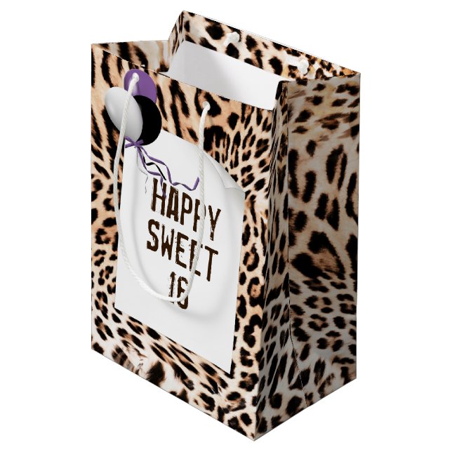Sweet 16 Leopard Fur Print  Medium Gift Bag (Front Angled)
