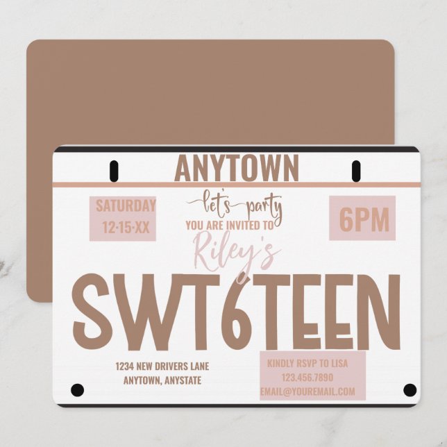 Sweet 16  | License | 16th birthday Invitation (Front/Back)