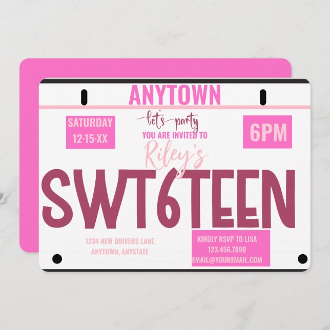 Sweet 16  | License | 16th birthday Invitation (Front/Back)