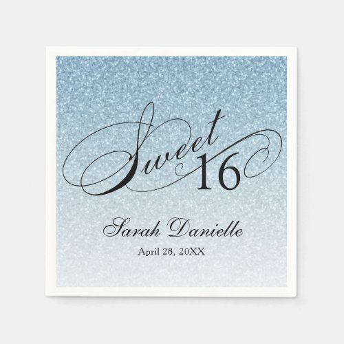 Sweet 16 Light Blue Glitter Glam Personalized Napkins