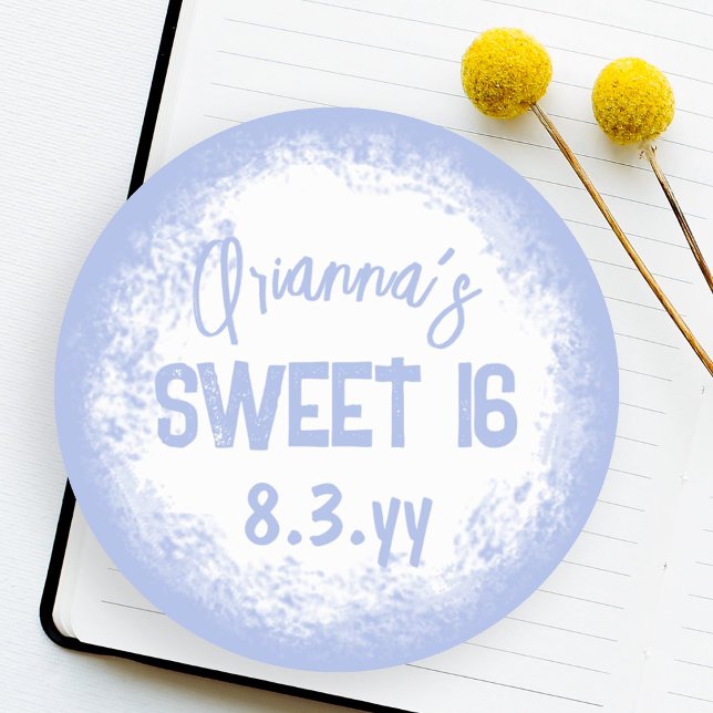 Sweet 16 Light Blue Personized Sticker Seal Label (Light blue, white sweet 16 party favor stickers, sweet sixteen round sticker labels envelope seals)