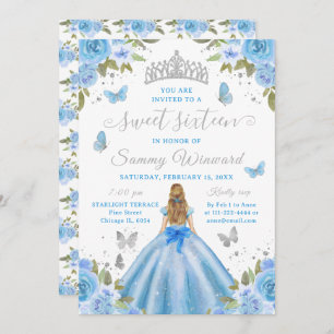 Sweet 16 Light Blue Princess Blonde Girl Invitation