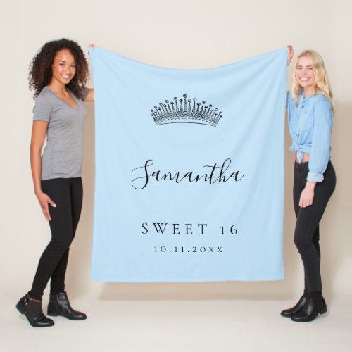 Sweet 16 light blue tiara crown name fleece blanket