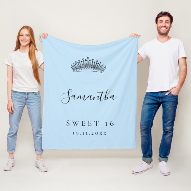 Sweet 16 light blue tiara crown name fleece blanket (In Situ)