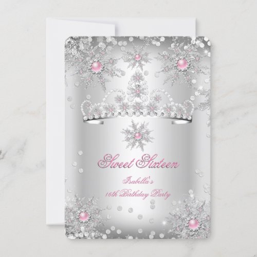 Sweet 16 Light Pink Silver Winter Wonderland Invitation
