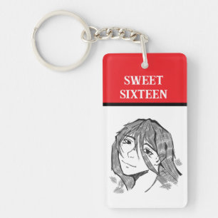 Sweet 16 line art keychain