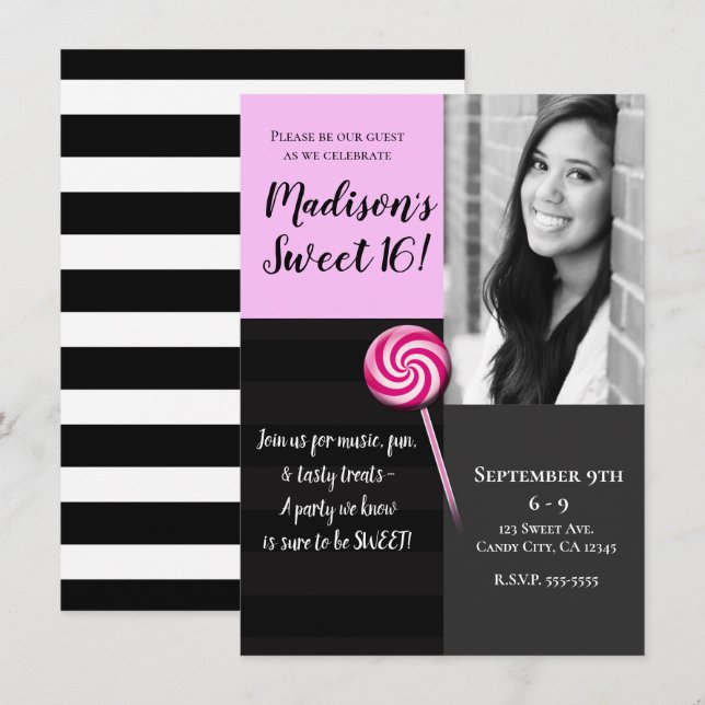 Sweet 16 Lollipop Candy Land Photo Sweet 16 Invitation (Front/Back)