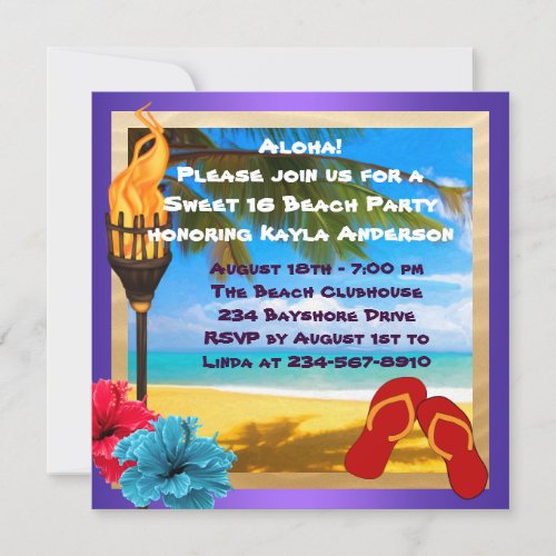 Sweet 16 Luau Beach Party Invitation