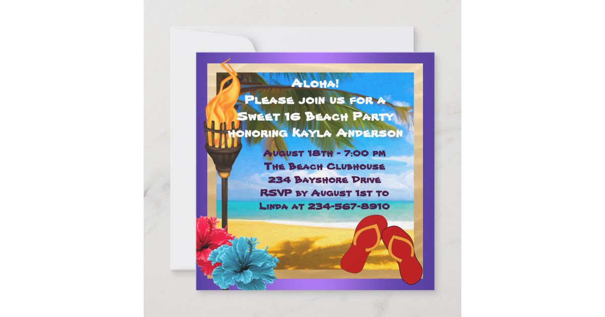 Sweet 16 Luau Beach Party Invitation Zazzle