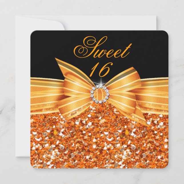 Sweet 16 Luxury Glitter Orange Gold Black Party Invitation (Front)