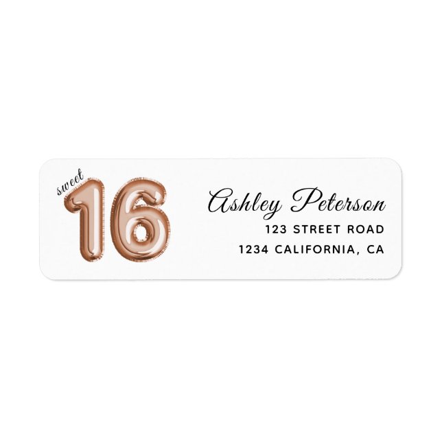 Sweet 16 Luxury Rose gold Balloons Label (Front)