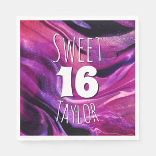 Sweet 16 Magenta Purple Marble Personalized Napkins