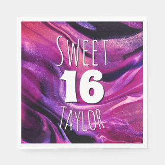 Sweet 16 Magenta Purple Marble Personalized Napkins