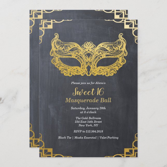 Sweet 16 Masquerade Ball Invitation (Front/Back)