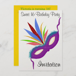 Sweet 16 Masquerade Ball Purple Party Mask Invitation