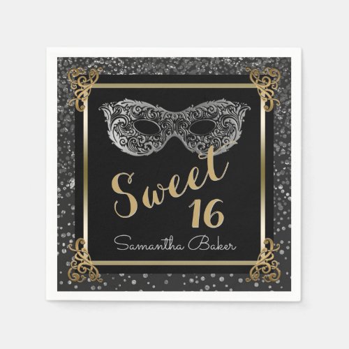 Sweet 16 Masquerade Ball Silver Gold Sweet Sixteen Paper Napkins