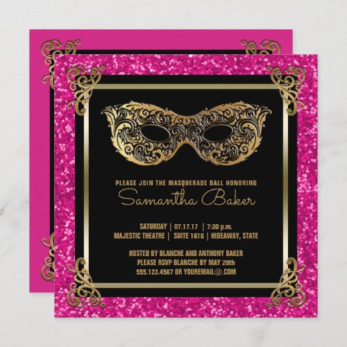 Sweet 16 Masquerade Ball Sweet Sixteen Pink Gold Invitation
