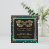 Sweet 16 Masquerade Ball Sweet Sixteen Teal Gold Invitation (Standing Front)
