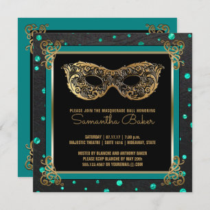 Sweet 16 Masquerade Ball Sweet Sixteen Teal Gold Invitation