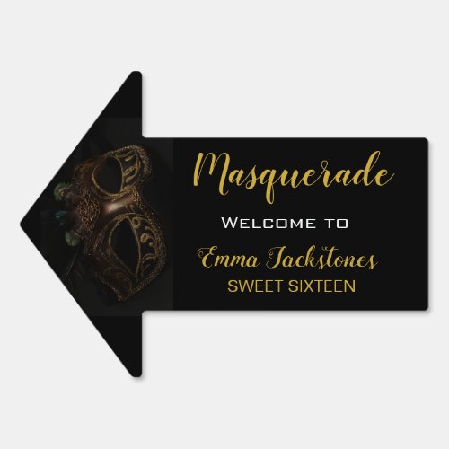 Sweet 16 Masquerade Black  Gold Birthday Arrow  Sign