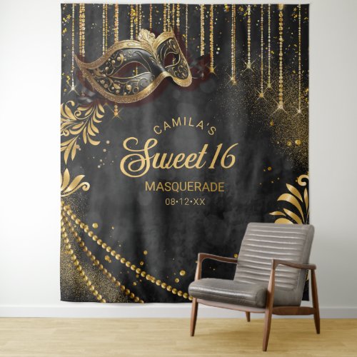 Sweet 16 Masquerade Black Photo Backdrop ID1032