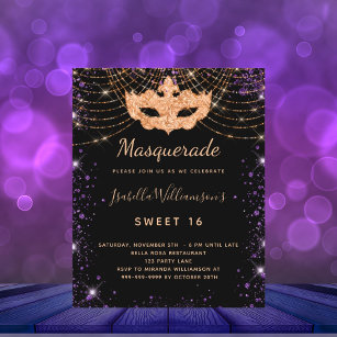 Sweet 16 masquerade black purple budget invitation