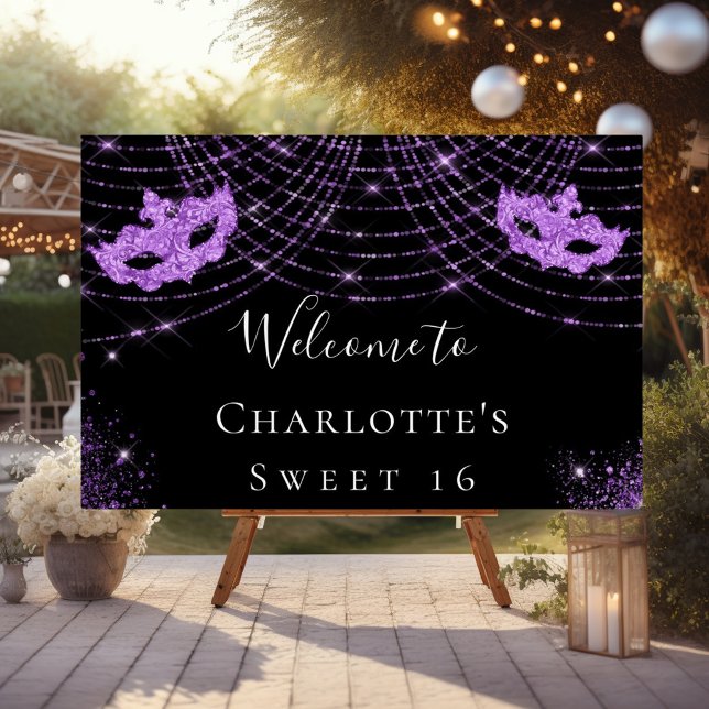 Sweet 16 masquerade black purple glitter sparkles foam board (Creator Uploaded)