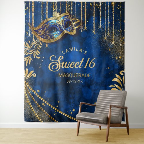 Sweet 16 Masquerade Blue Photo Backdrop ID1032